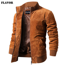Load image into Gallery viewer, FLAVOR Men's Real Leather Jacket Men Pigskin Slim Fit Genuine Leather Coat With Rib Cuff Standing Collar